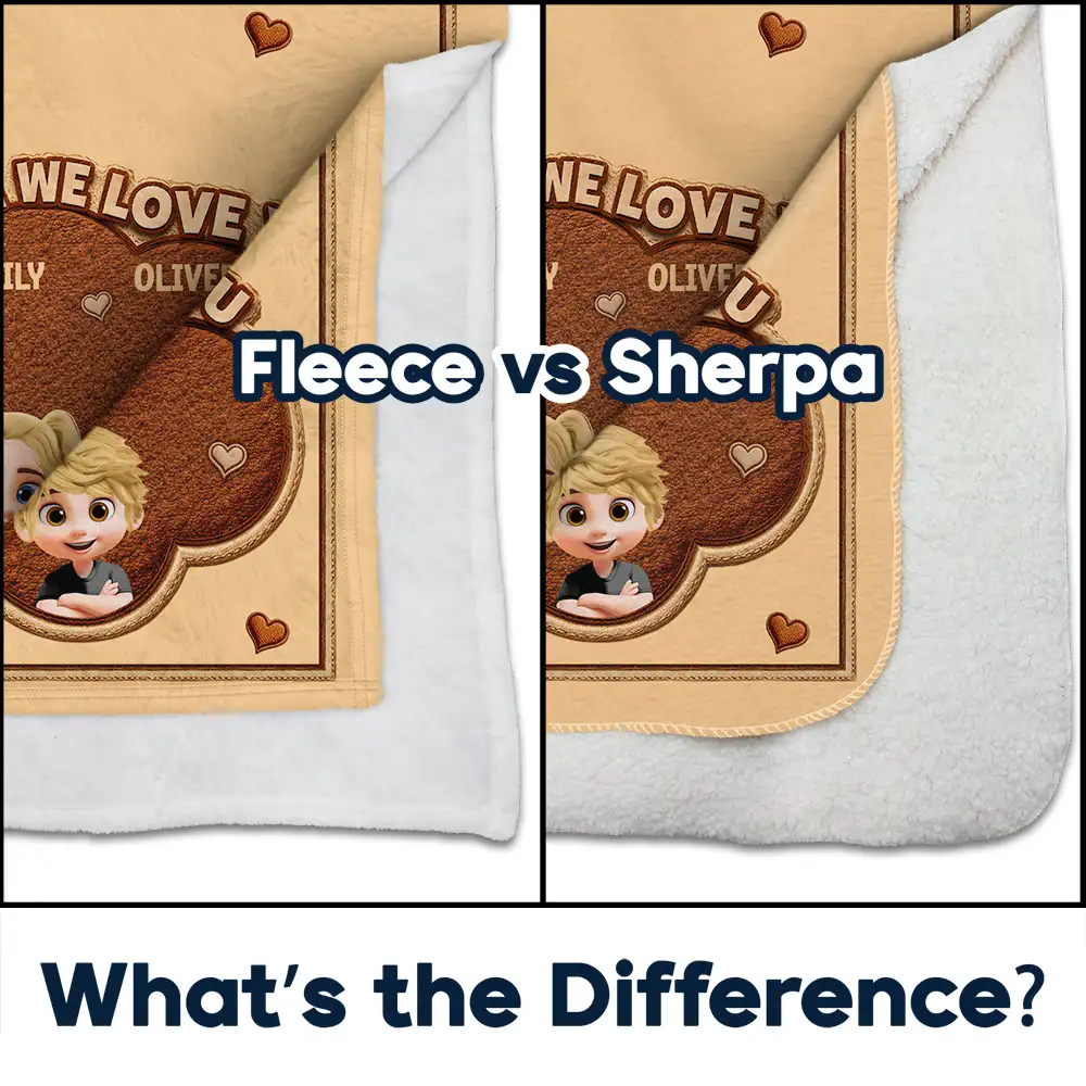 Faux Embroidery Effect Mom Grandma We Love You - Personalized Fleece Blanket, Sherpa Blanket - Image 4