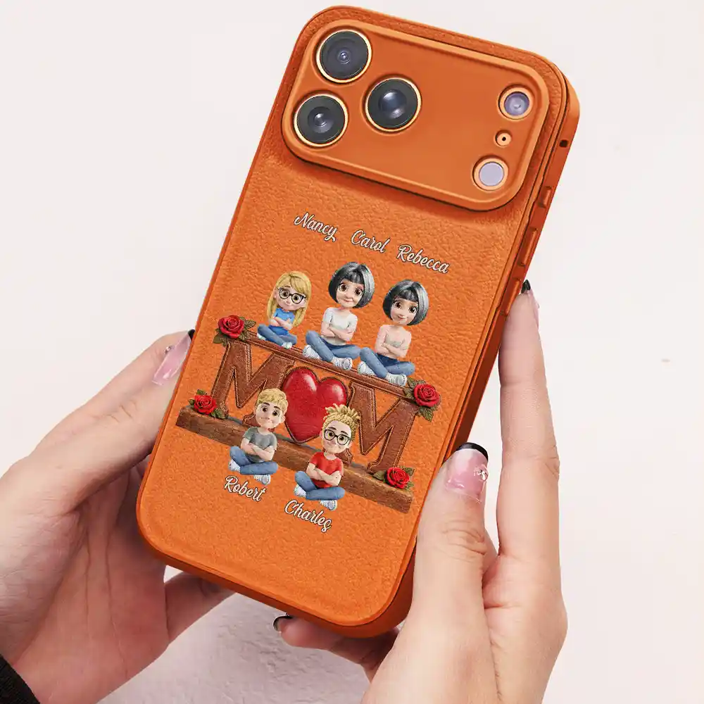 Faux Embroidery Effect Mom We Love You - Personalized Leather Phone Case - Image 2