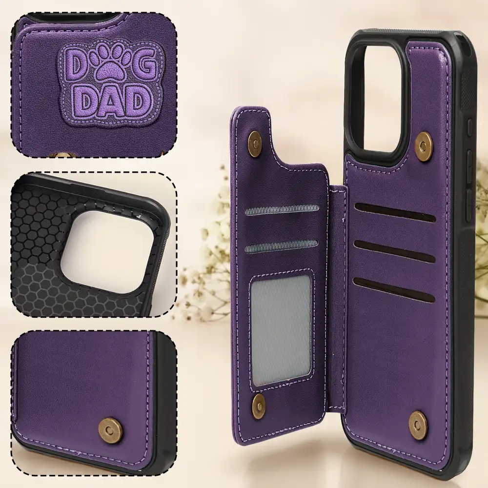 Faux Embroidery Effect Pet Mom Pet Dad - Personalized Leather Flip Wallet Phone Case - Image 4