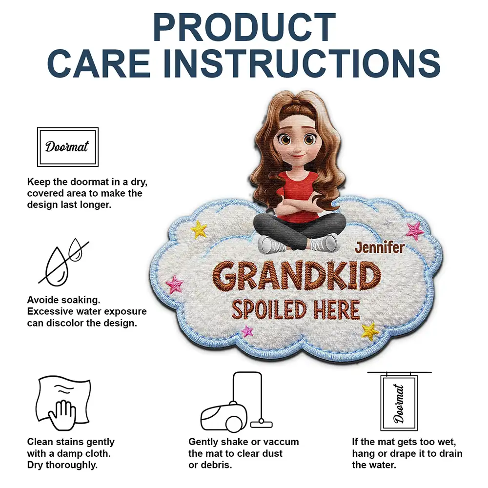 Faux Embroidery Effect Spoiled Grandkids Live Here - Personalized Custom Shaped Doormat - Image 5