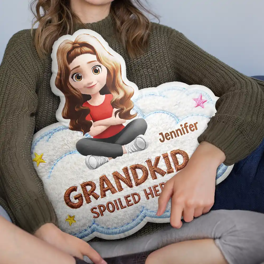 Faux Embroidery Effect Spoiled Grandkids Live Here - Personalized Custom Shaped Pillow - Image 2