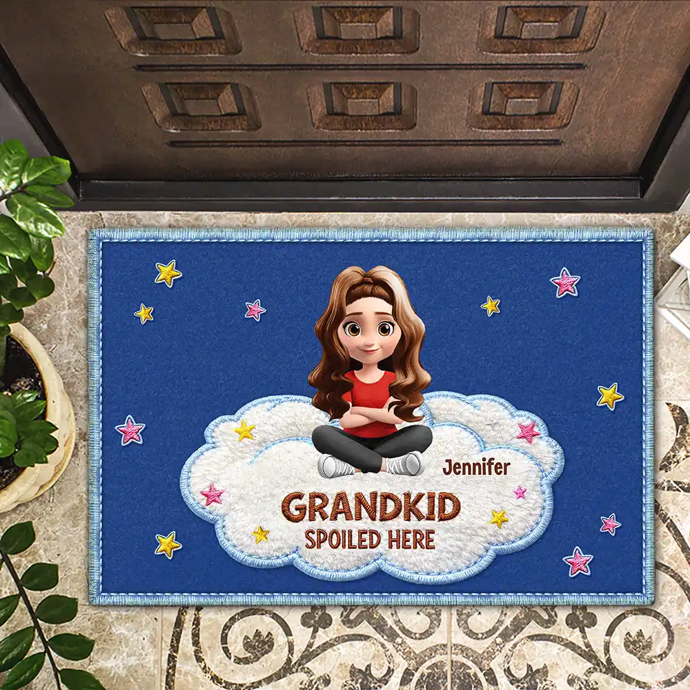 Faux Embroidery Effect Spoiled Grandkids Live Here - Personalized Doormat - Image 2