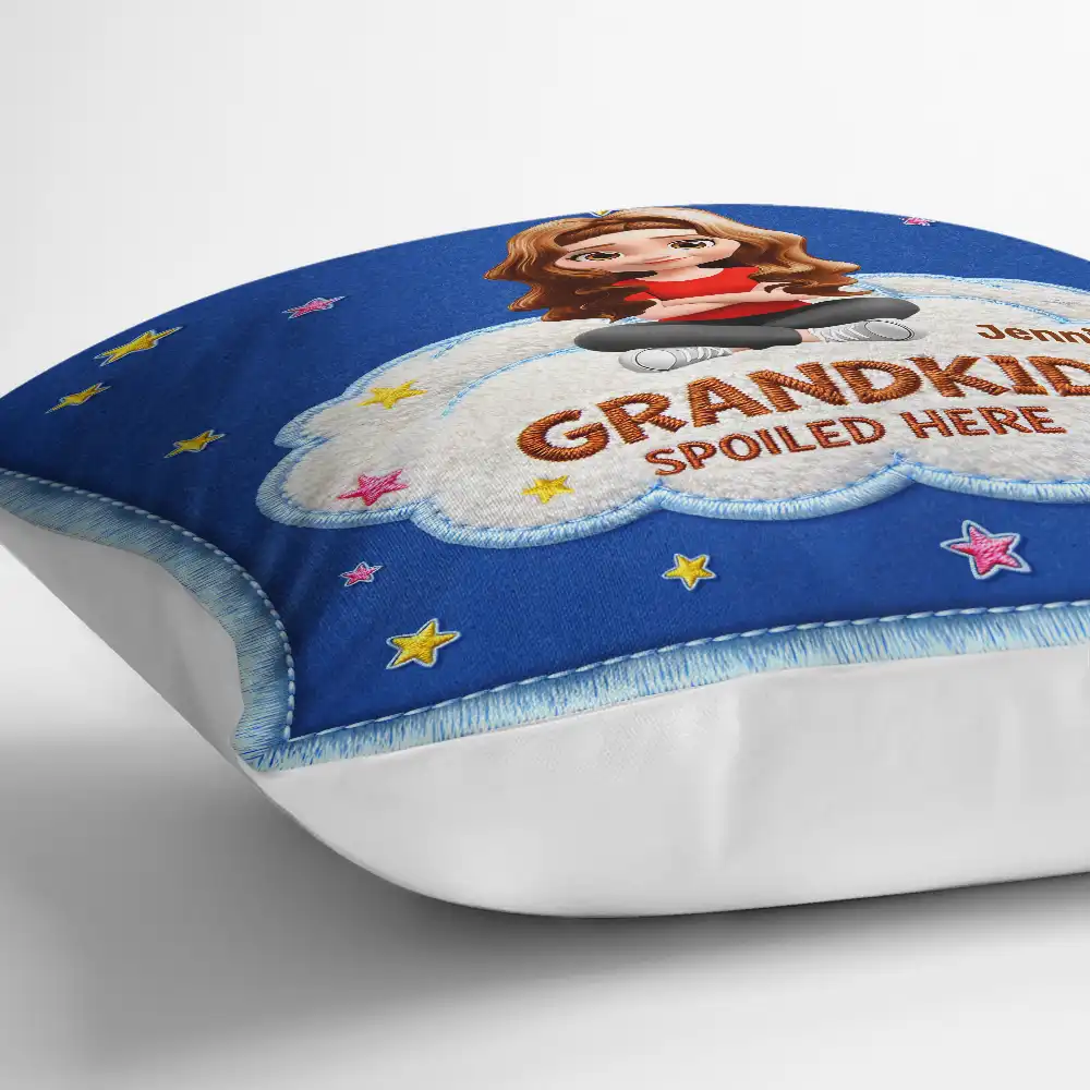 Faux Embroidery Effect Spoiled Grandkids Live Here - Personalized Pillow - Image 3