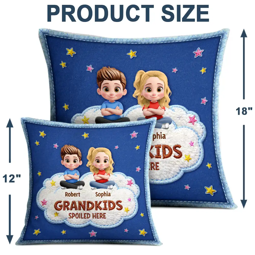 Faux Embroidery Effect Spoiled Grandkids Live Here - Personalized Pillow - Image 4