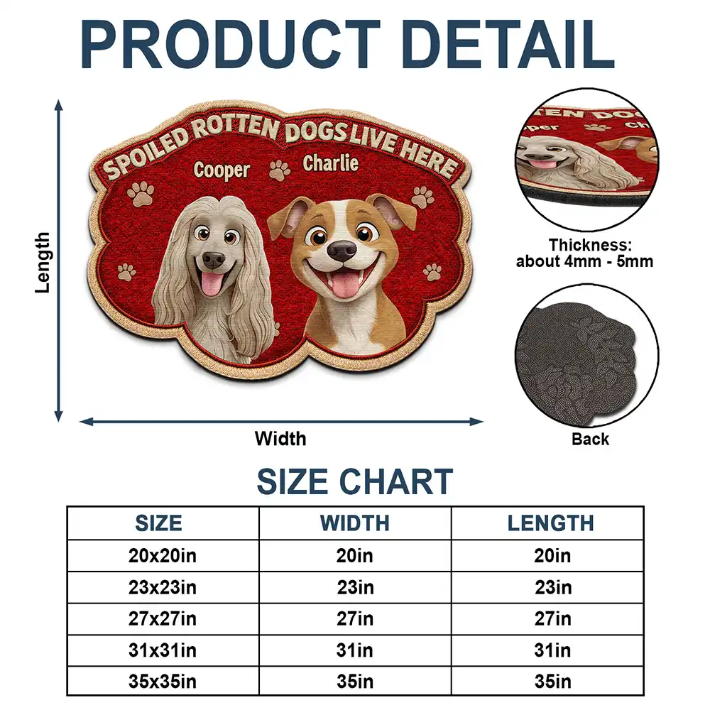 Faux Embroidery Effect Spoiled Rotten Dogs Cats Live Here - Personalized Custom Shaped Doormat - Image 4