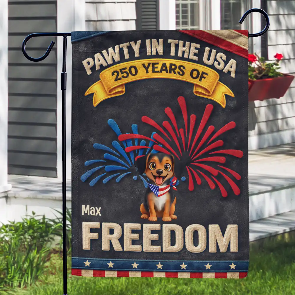 Faux Embroidery Effect Star & Stripes Pawty In The USA - Personalized Flag - Image 3