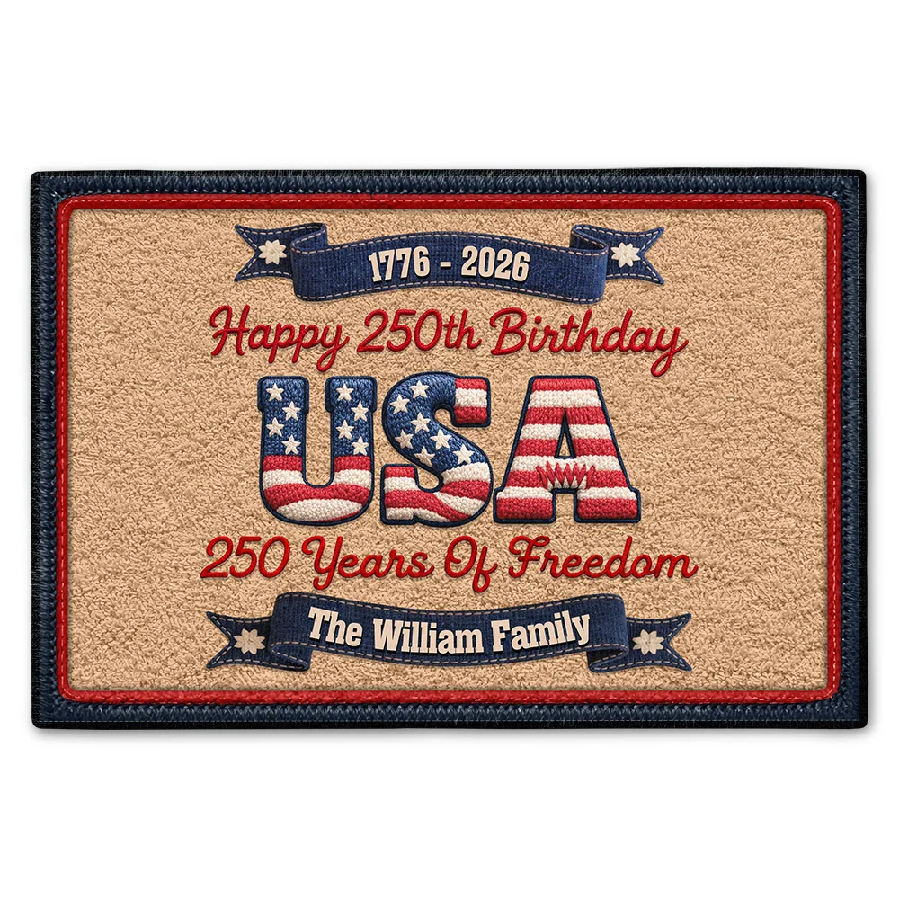 Faux Embroidery Effect Stars And Stripes Happy USA 250Th Birthday - Personalized Doormat