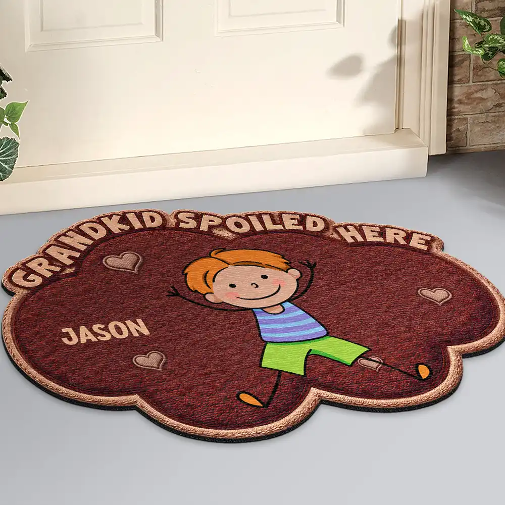 Faux Embroidery Effect Stick Figures Grandkids Spoiled Here - Personalized Custom Shaped Doormat - Image 2