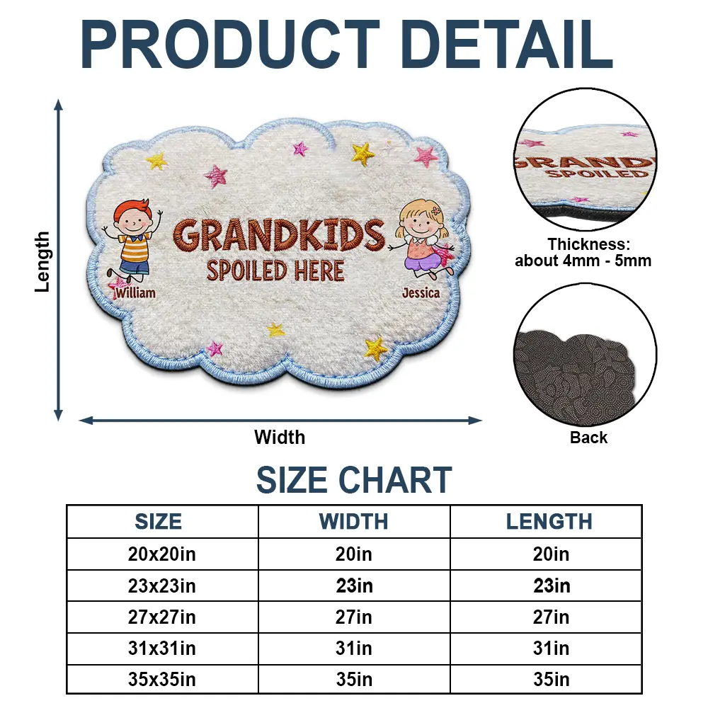 Faux Embroidery Effect Stick Figures Spoiled Grandkids Live Here - Personalized Custom Shaped Doormat - Image 4