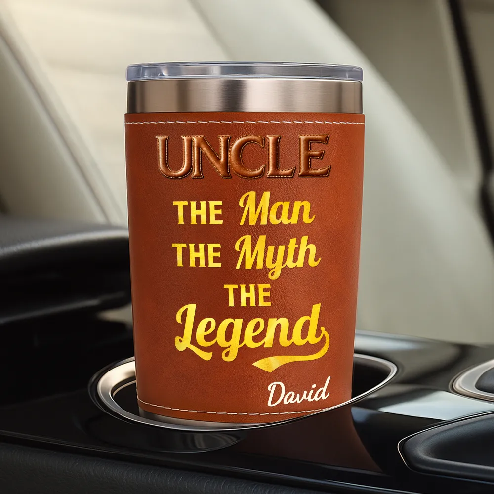 Faux Embroidery Effect The Man The Myth The Legend - Personalized Leather Tumbler - Image 4