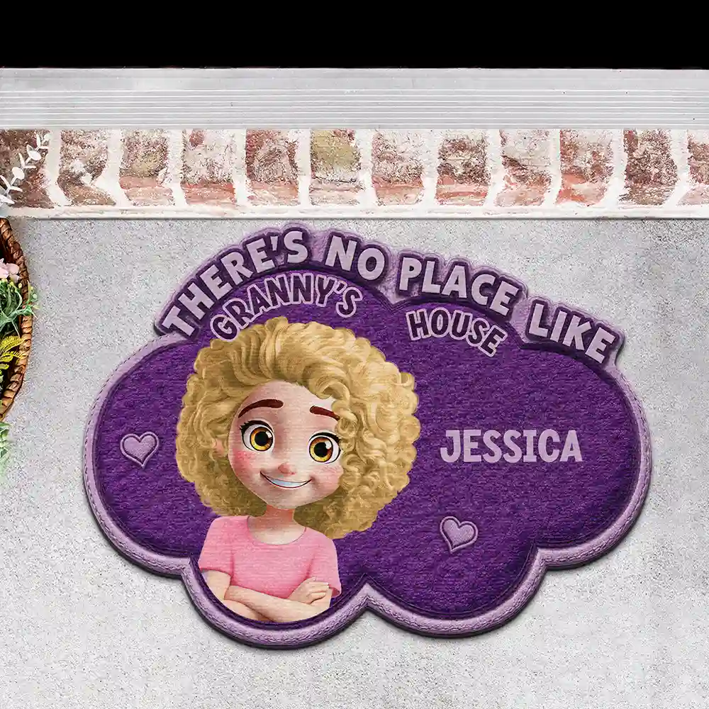 Faux Embroidery Effect There's No Place Like Grandma's House - Personalized Custom Shaped Doormat - Image 3