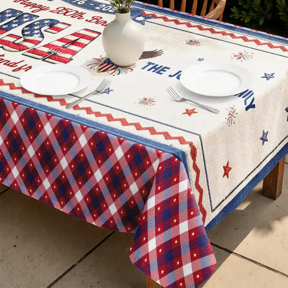Faux Embroidery Effect USA 250 Years Freedom - Personalized Tablecloth - Image 2