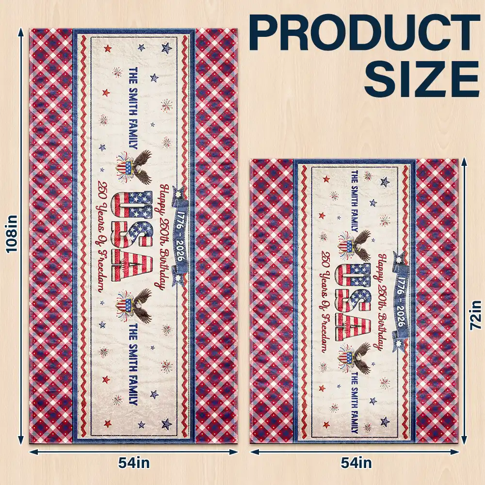Faux Embroidery Effect USA 250 Years Freedom - Personalized Tablecloth - Image 3