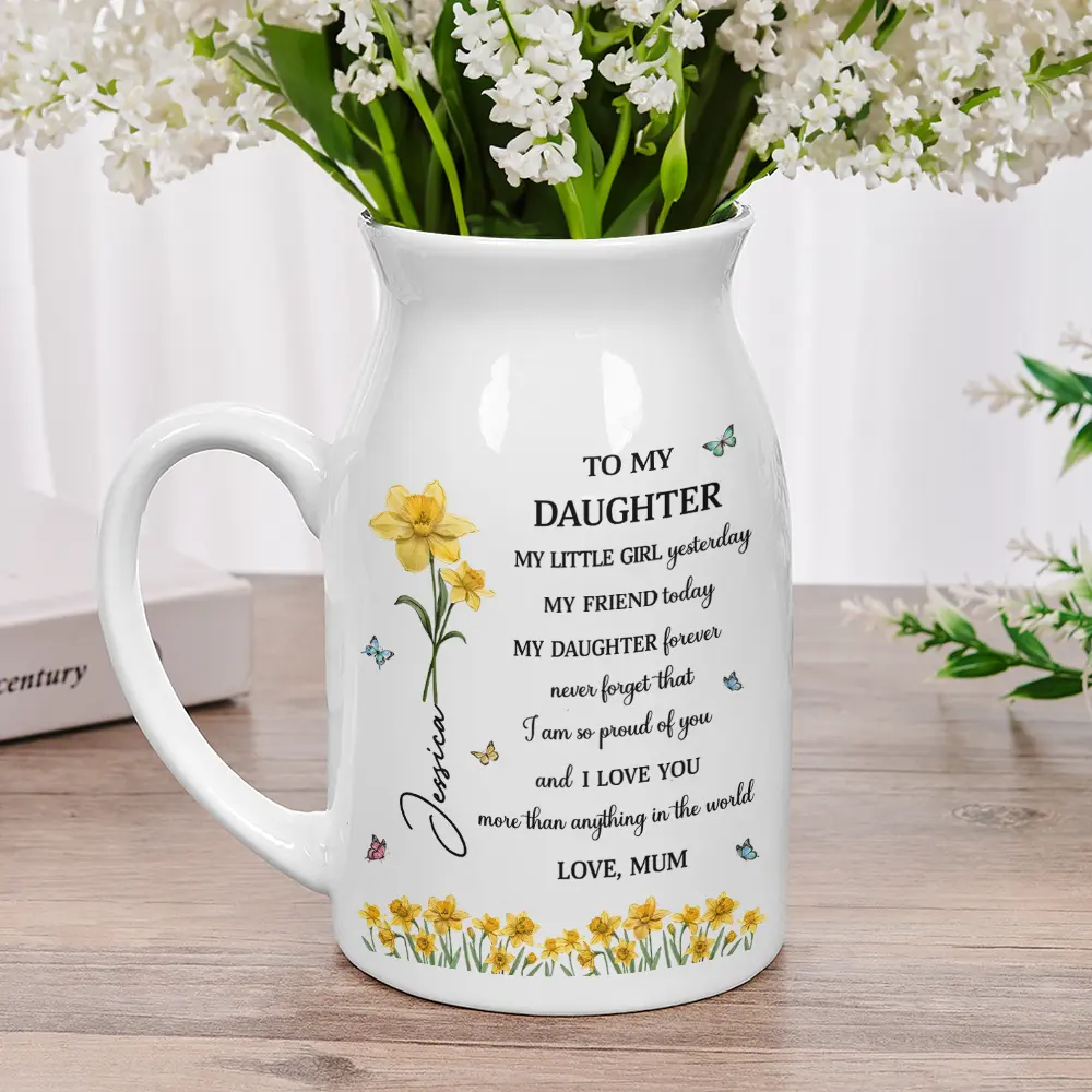 Faux Pressed Birth Flower My Daughter Forever - Personalized Ceramic Flower Vase - Image 2
