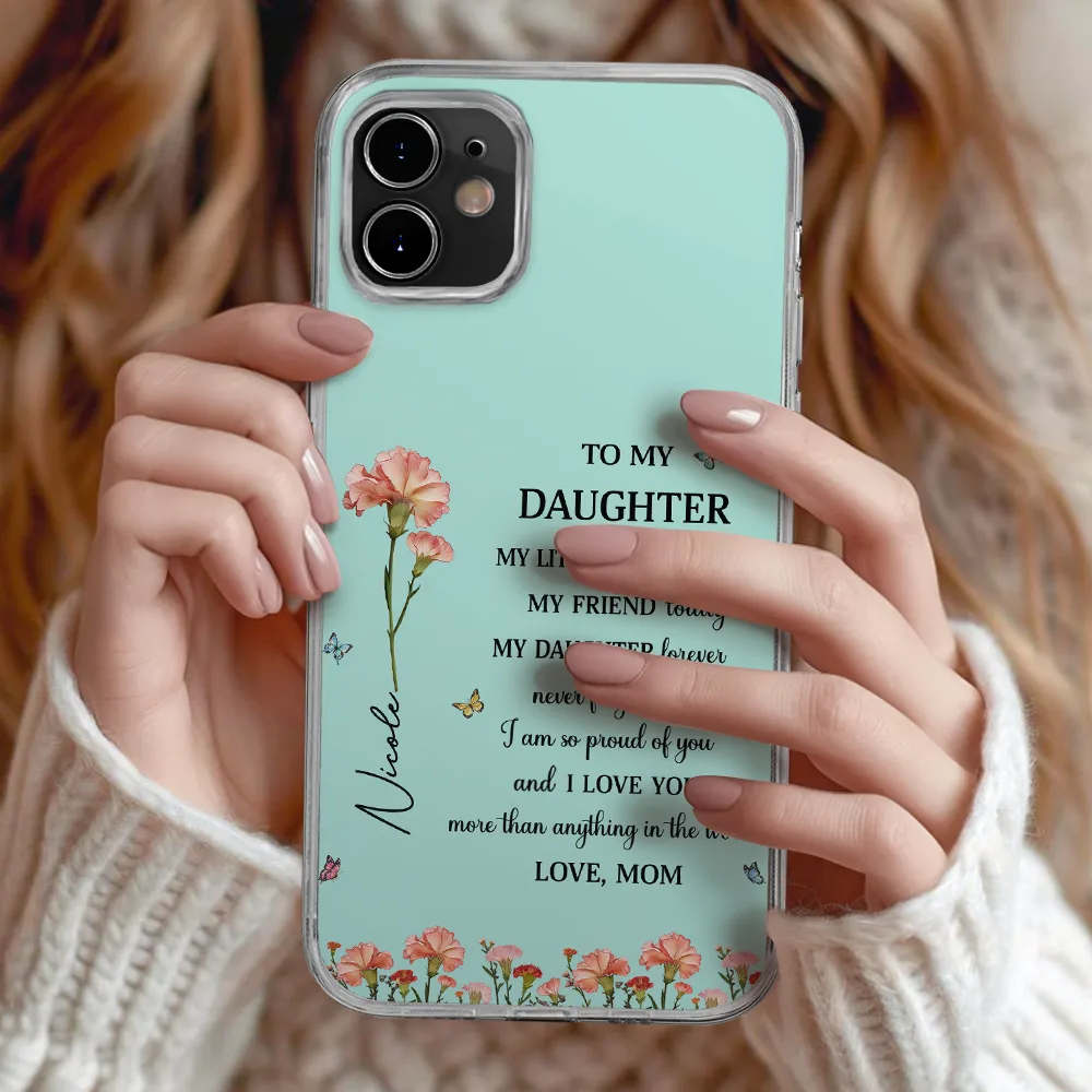 Faux Pressed Birth Flower My Daughter Forever - Personalized Clear Phone Case - Image 2