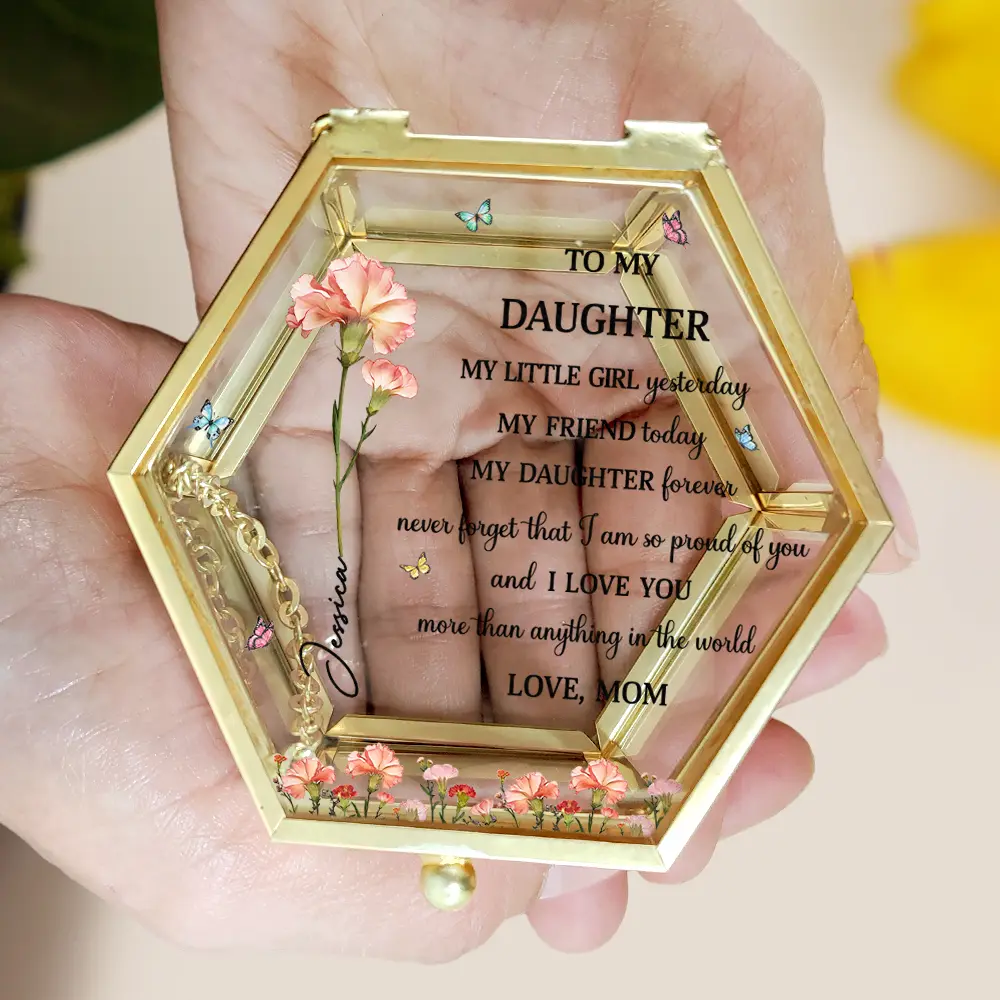 Faux Pressed Birth Flower My Daughter Forever - Personalized Glass Jewelry Box - Image 5