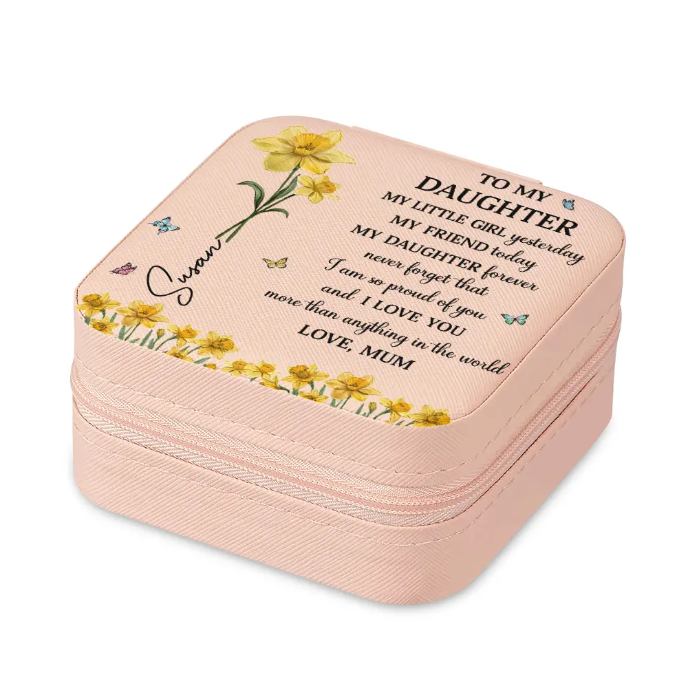 Faux Pressed Birth Flower My Daughter Forever - Personalized Jewelry Box - Image 2