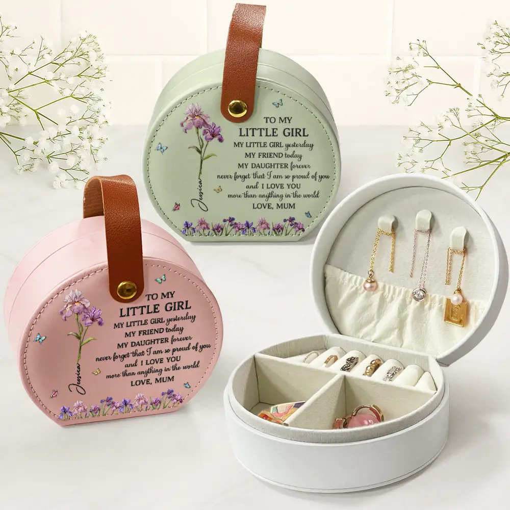 Faux Pressed Birth Flower My Daughter Forever - Personalized Jewelry Box With Handle - Image 2