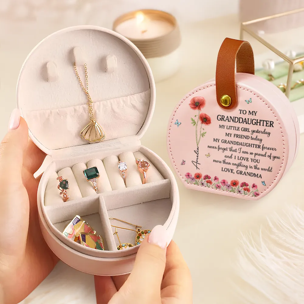 Faux Pressed Birth Flower My Daughter Forever - Personalized Jewelry Box With Handle - Image 3