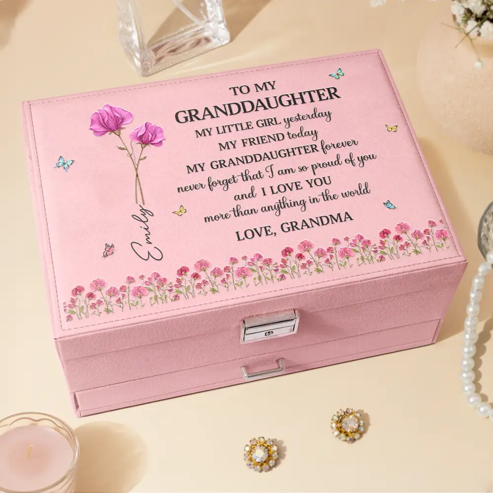 Faux Pressed Birth Flower My Daughter Forever - Personalized Jewelry Storage Box - Image 3