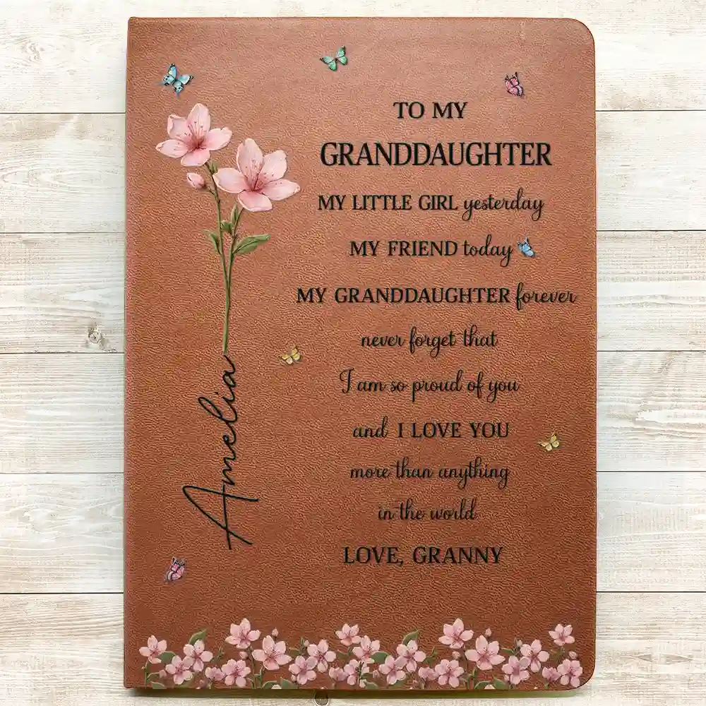 Faux Pressed Birth Flower My Daughter Forever - Personalized Leather Journal - Image 3