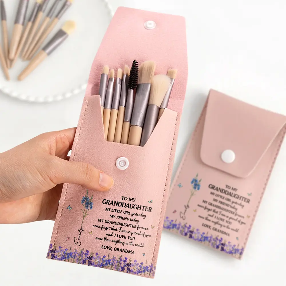 Faux Pressed Birth Flower My Daughter Forever - Personalized Makeup Brush Bag Set - Image 2
