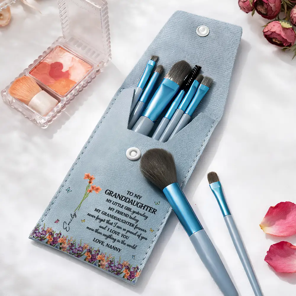 Faux Pressed Birth Flower My Daughter Forever - Personalized Makeup Brush Bag Set - Image 5