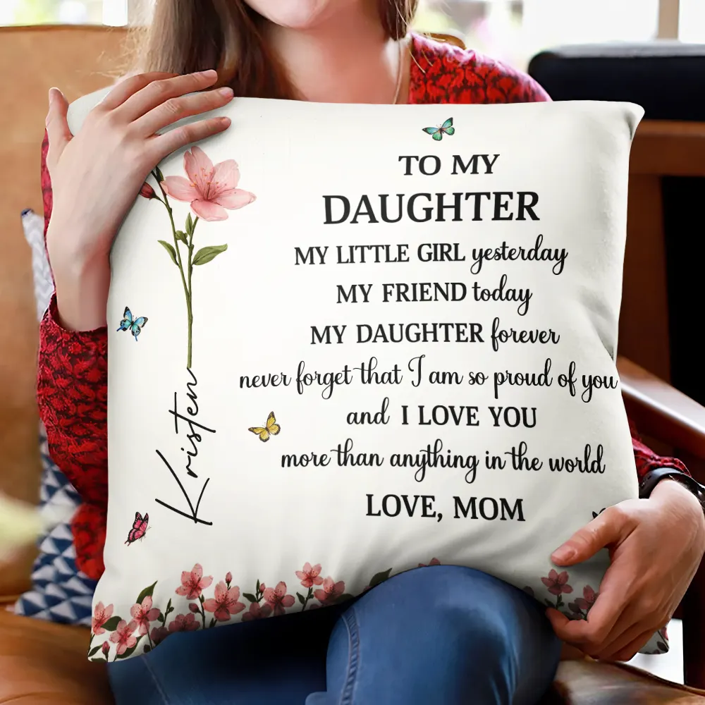 Faux Pressed Birth Flower My Daughter Forever - Personalized Pillow - Image 2