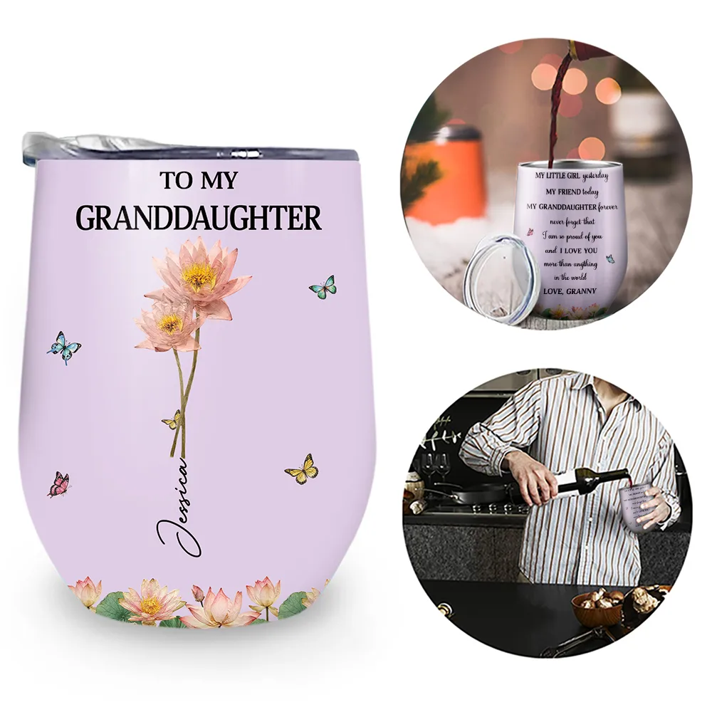 Faux Pressed Birth Flower My Daughter Forever - Personalized Wine Tumbler - Image 2