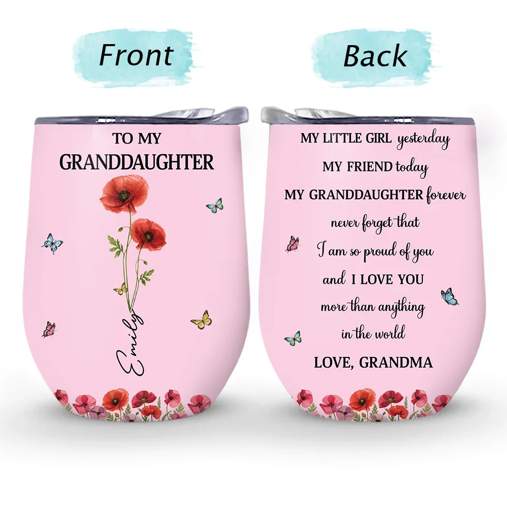 Faux Pressed Birth Flower My Daughter Forever - Personalized Wine Tumbler - Image 4