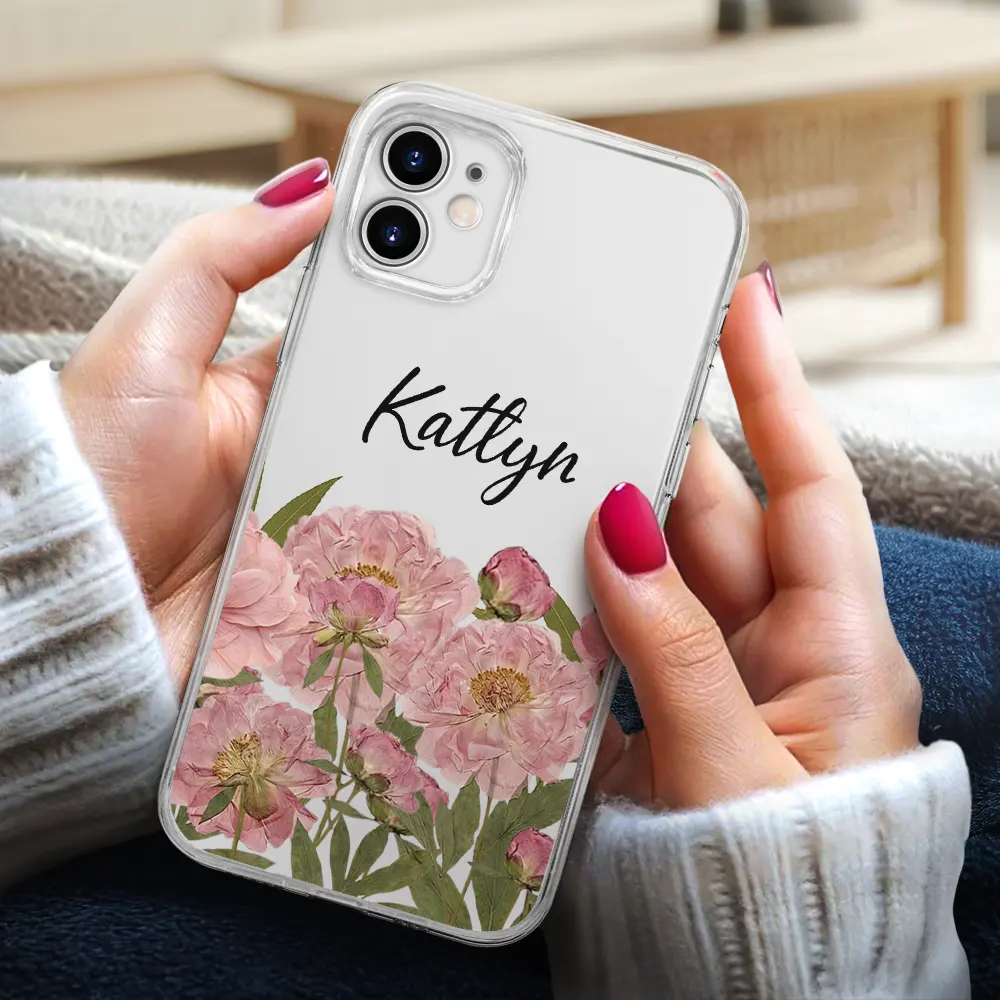 Faux Pressed Birth Flower - Personalized Clear Phone Case - Image 3