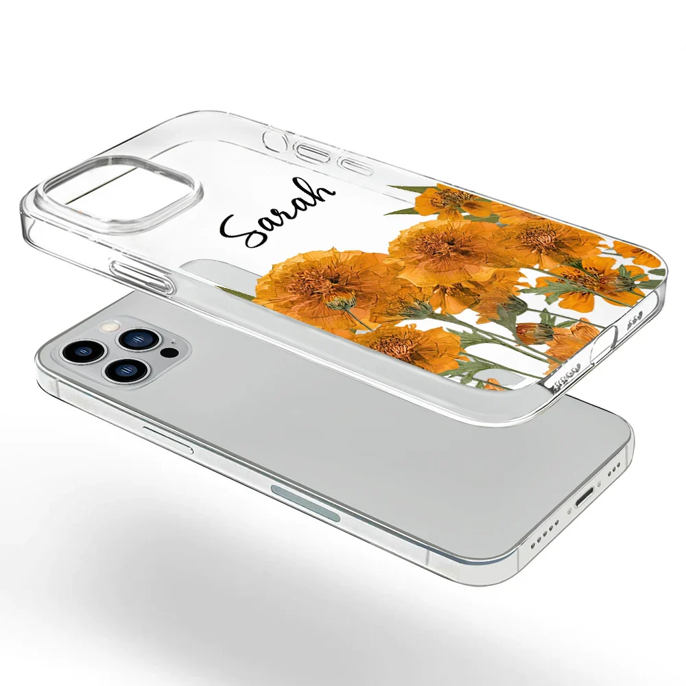 Faux Pressed Birth Flower - Personalized Clear Phone Case - Image 5