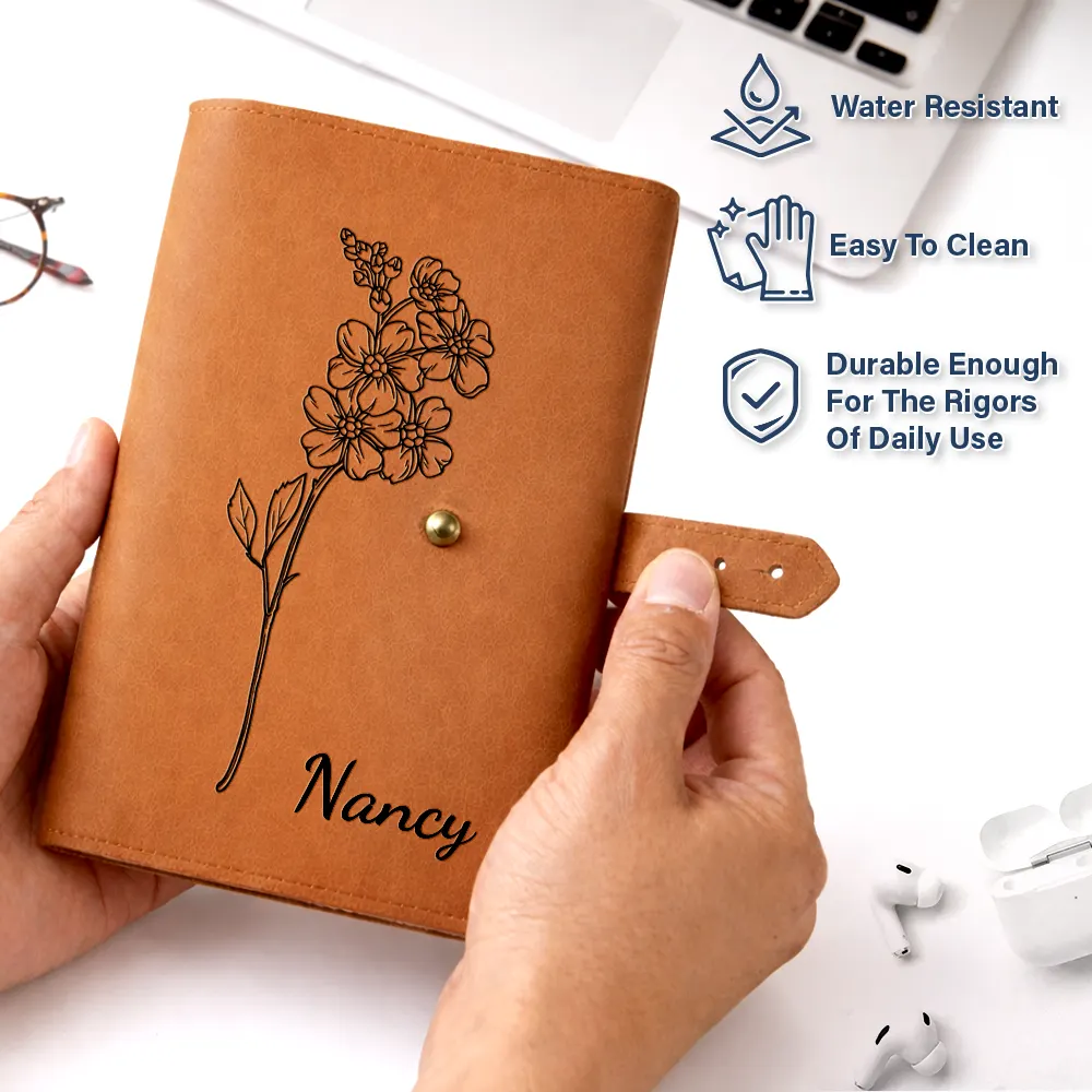 Faux Pressed Effect Birth Flower Blooming In Love - Personalized Leather Cable Bag - Image 6