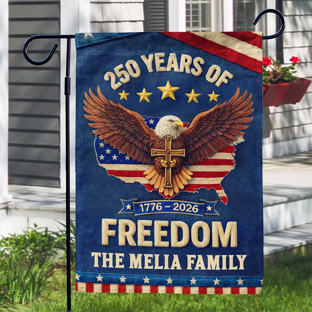 Faux Puff Embroidery Effect Patriotic Eagle 250 Years Of Freedom - Personalized Flag - Image 3