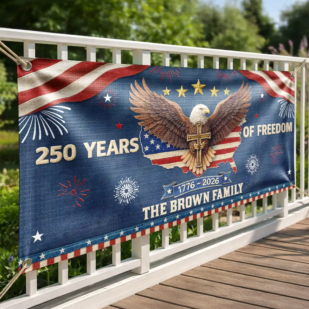 Faux Puff Embroidery Effect Patriotic Eagle 250 Years Of Freedom - Personalized Horizontal Banner - Image 3