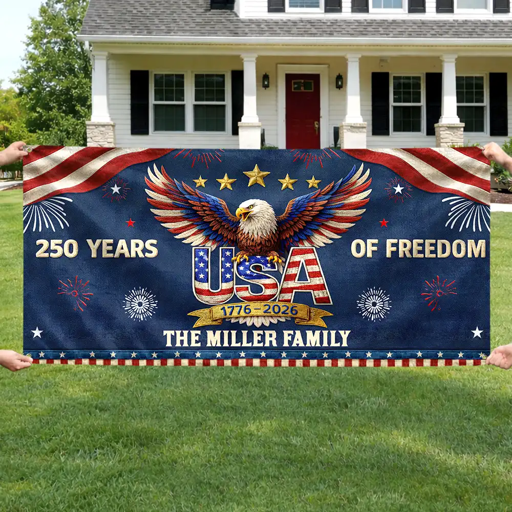 Faux Puff Embroidery Effect Patriotic Eagle 250 Years Of Freedom - Personalized Horizontal Banner - Image 4