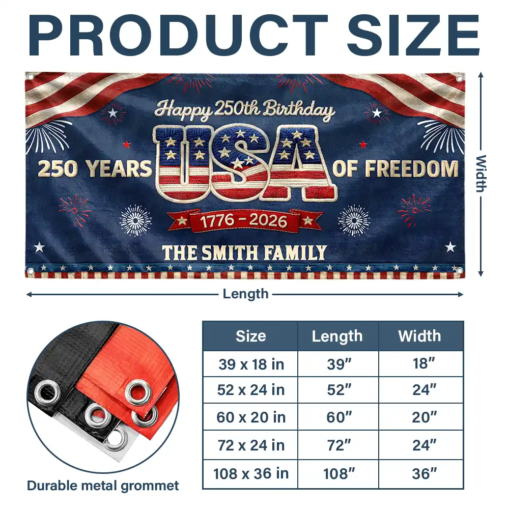 Faux Puff Embroidery Effect Patriotic Eagle 250 Years Of Freedom - Personalized Horizontal Banner - Image 6