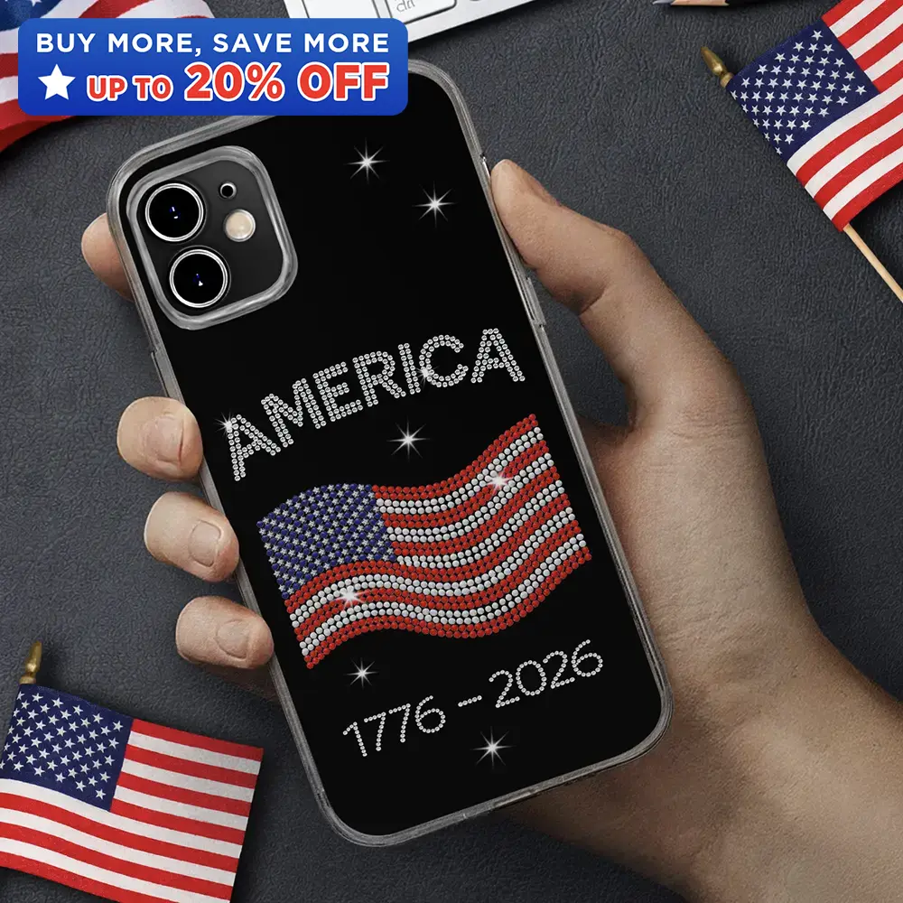Faux Rhinestone Effect USA Stars And Stripes - Clear Phone Case