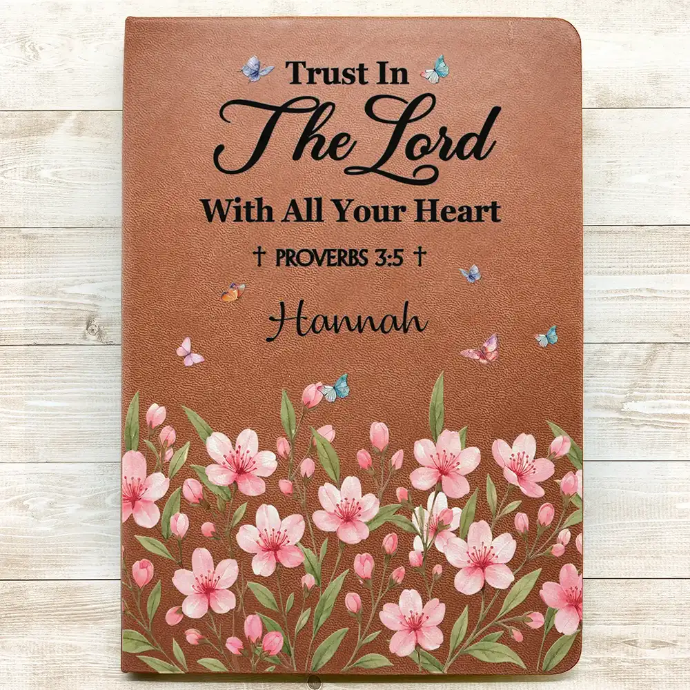 Favorite Bible Verse With Birth Month Flower - Personalized Leather Journal - Image 3