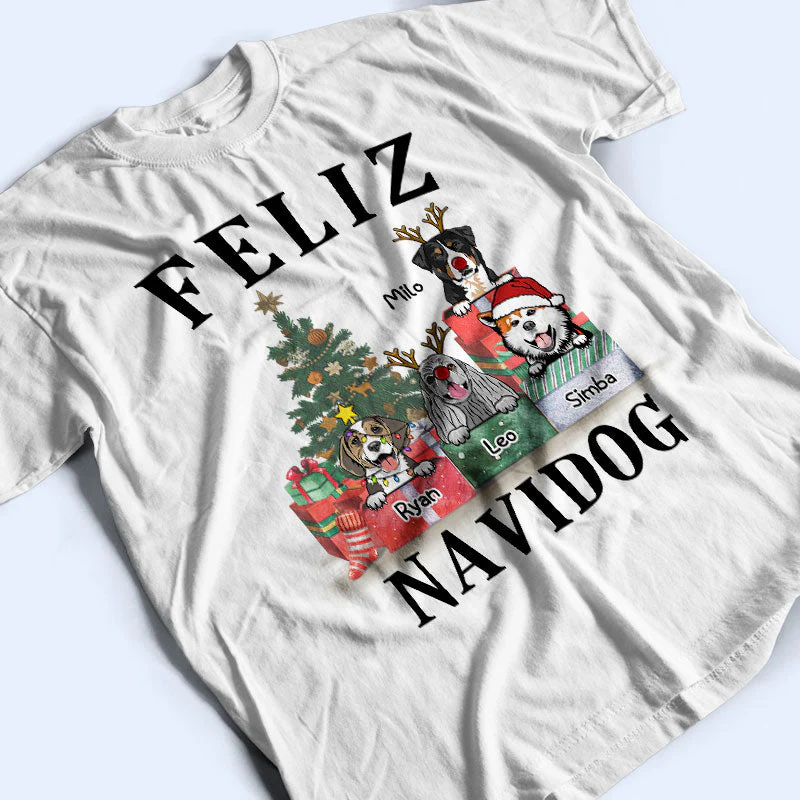 Feliz Navidog - Christmas Gift - Dog Lover Gift - Personalized Custom T Shirt - Image 3