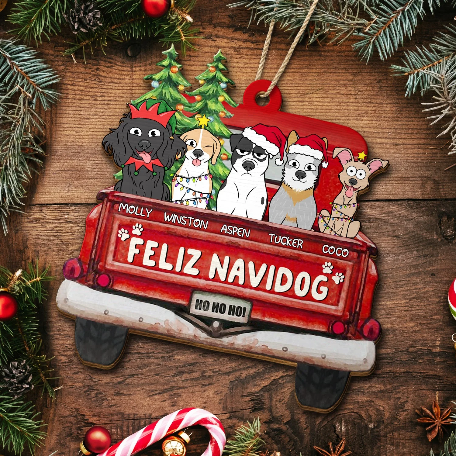 Feliz Navidog - Christmas Gift For Dog Lovers - Personalized Wooden Cutout Ornament - Image 5
