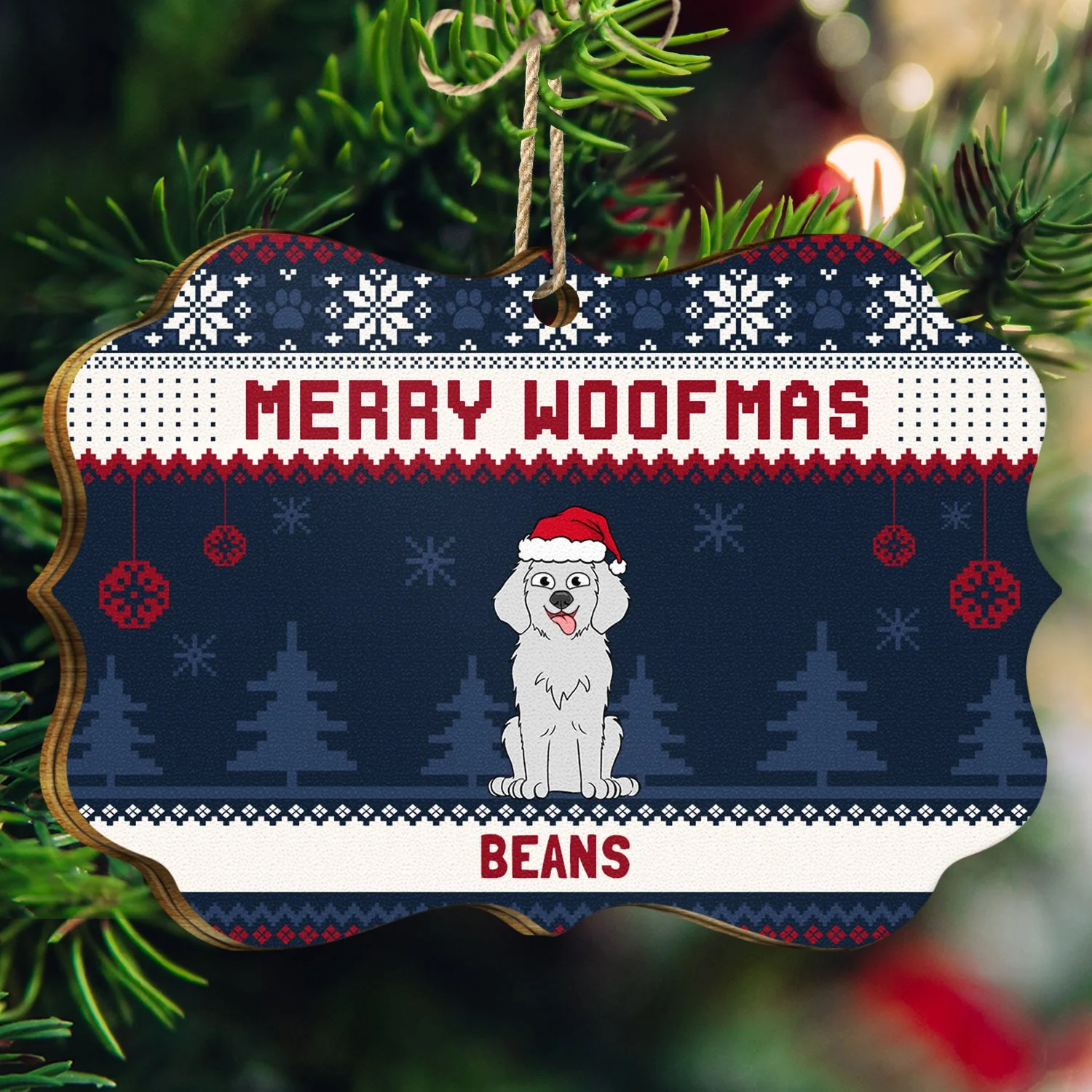 Feliz Navidog Merry Woofmas Funny Cartoon Dogs - Christmas Gift For Dog Lovers - Personalized Medallion Wooden Ornament - Image 3
