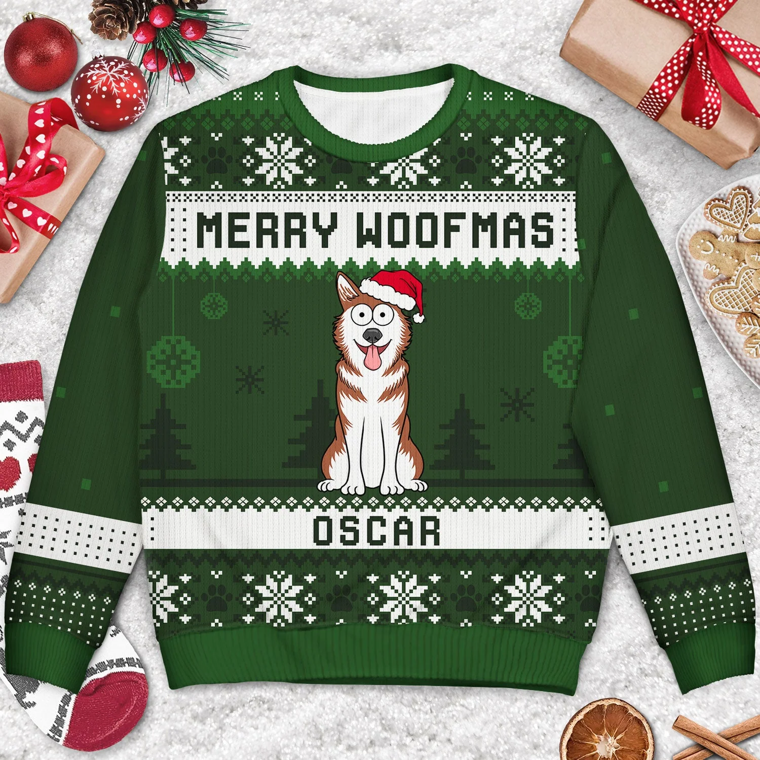 Feliz Navidog Merry Woofmas Funny Cartoon Dogs - Christmas Gift For Dog Lovers - Personalized Unisex Ugly Sweater - Image 3