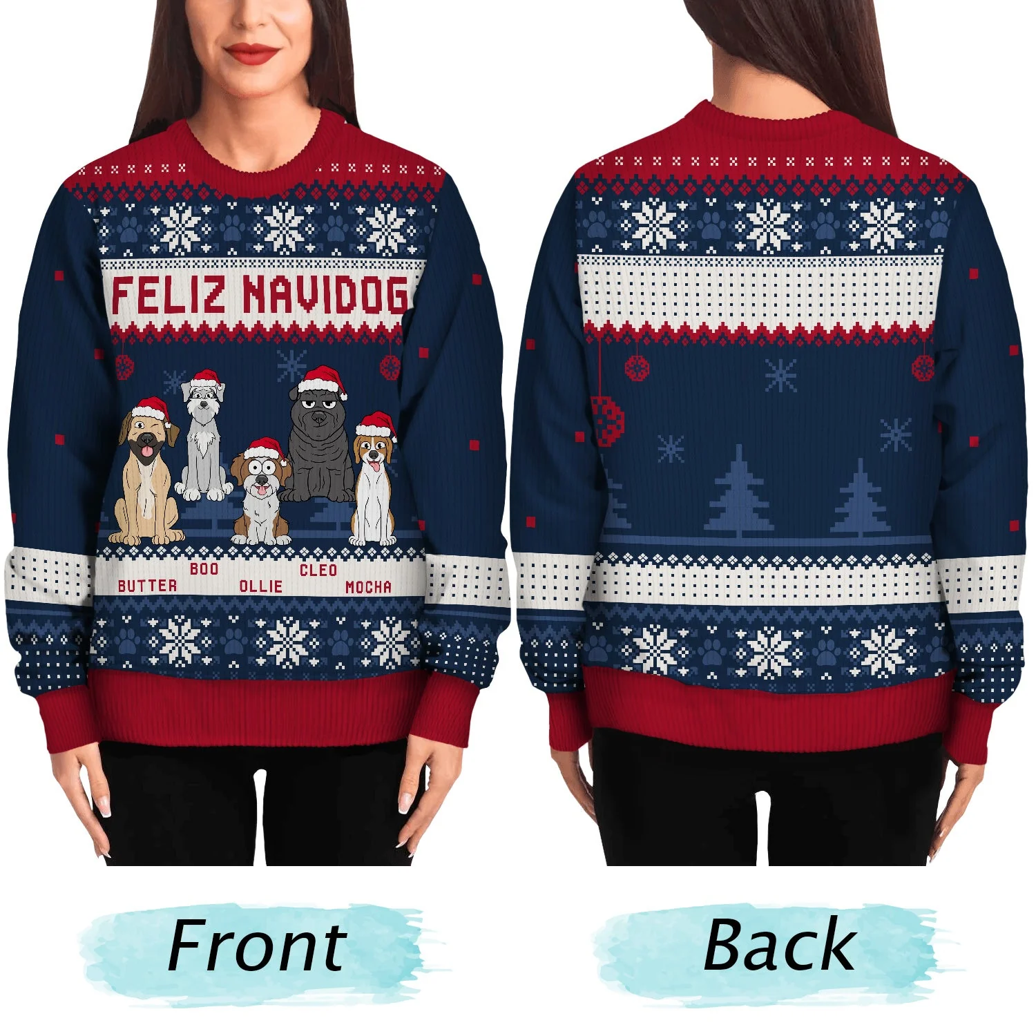 Feliz Navidog Merry Woofmas Funny Cartoon Dogs - Christmas Gift For Dog Lovers - Personalized Unisex Ugly Sweater - Image 5