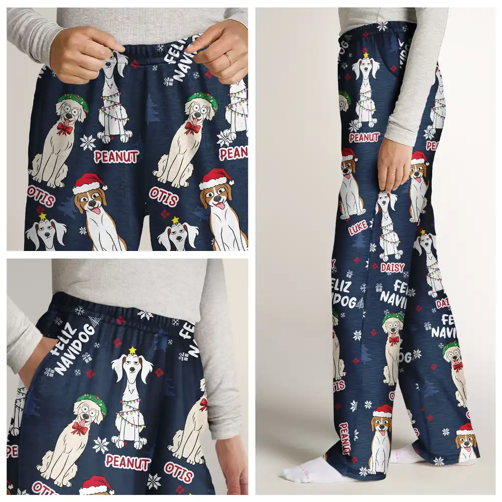Feliz Navidog Merry Woofmas Funny Cartoon Dogs - Personalized Pajama Pants - Image 7