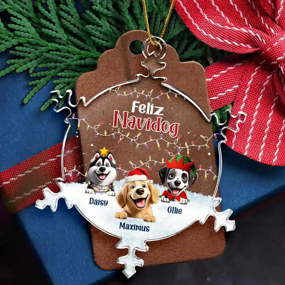 Feliz Navidog - Personalized Snowflakes Shaped Glass Ornament - Image 5