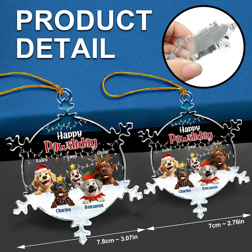 Feliz Navidog - Personalized Snowflakes Shaped Glass Ornament - Image 6