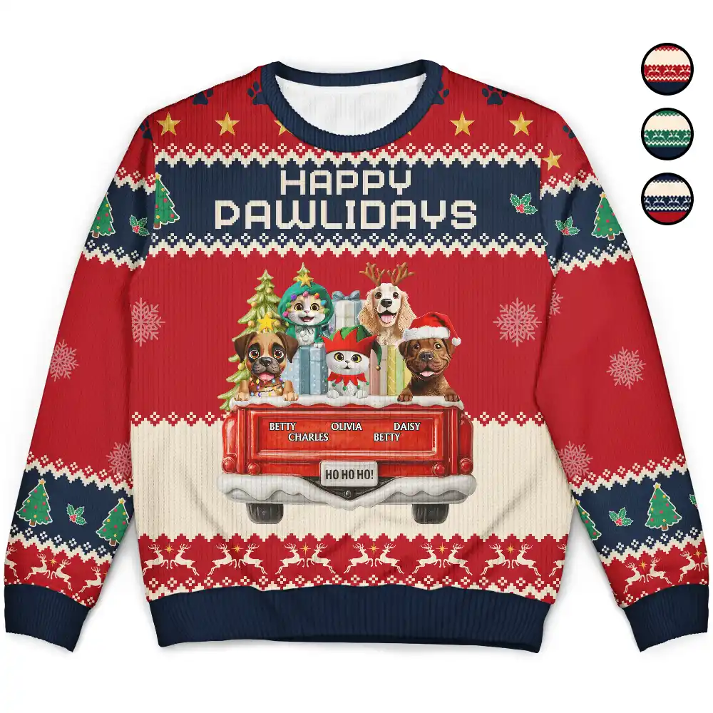 Feliz Navidog Truck Red - Personalized Unisex Ugly Sweater - Image 2