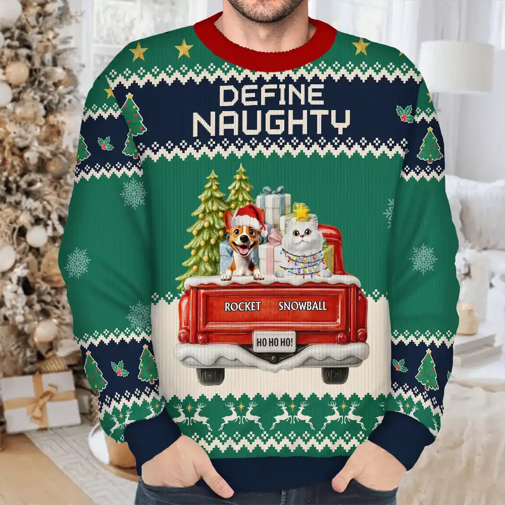 Feliz Navidog Truck Red - Personalized Unisex Ugly Sweater - Image 4