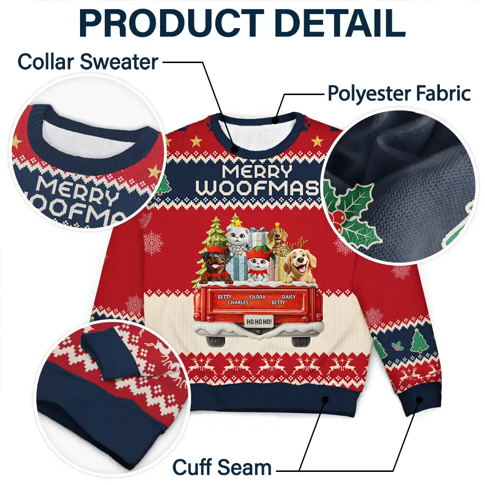 Feliz Navidog Truck Red - Personalized Unisex Ugly Sweater - Image 6